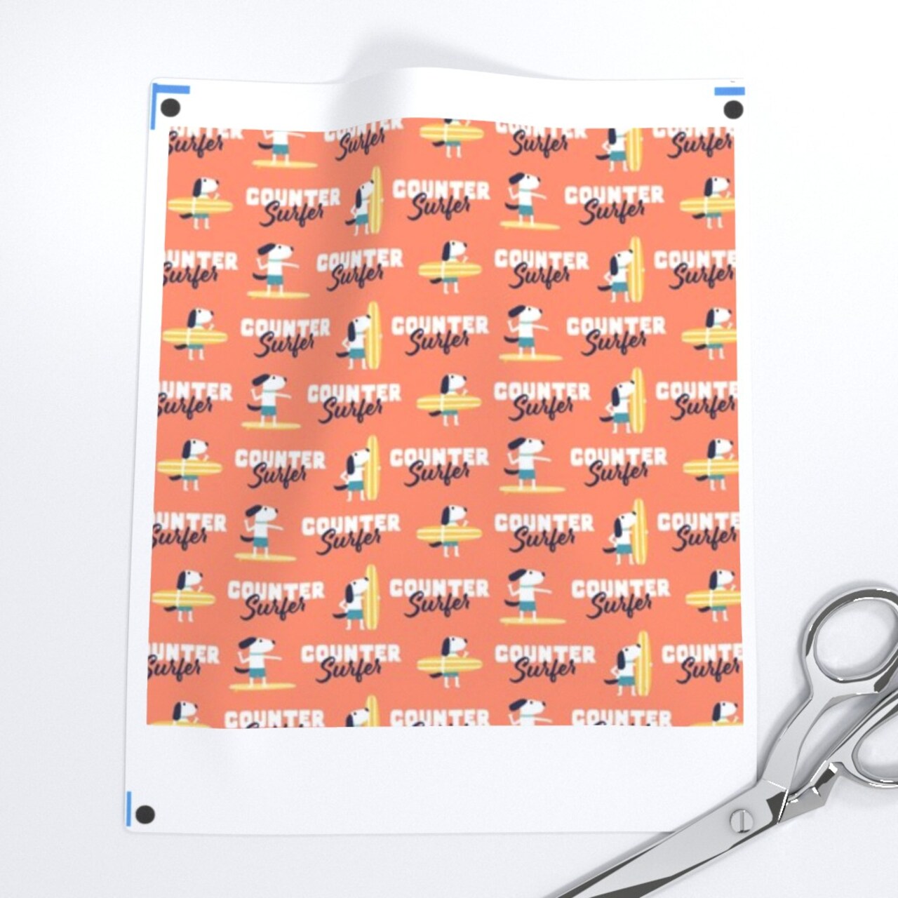Dogs Summer Beach Surfing Coral Counter Surfer Small Scale Micro Custom Printed Fabric by Spoonflower Various Fabrics by the Yard or Fat Quarter